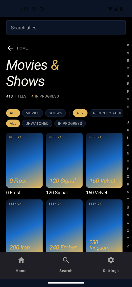 The Android client showing the movies collection